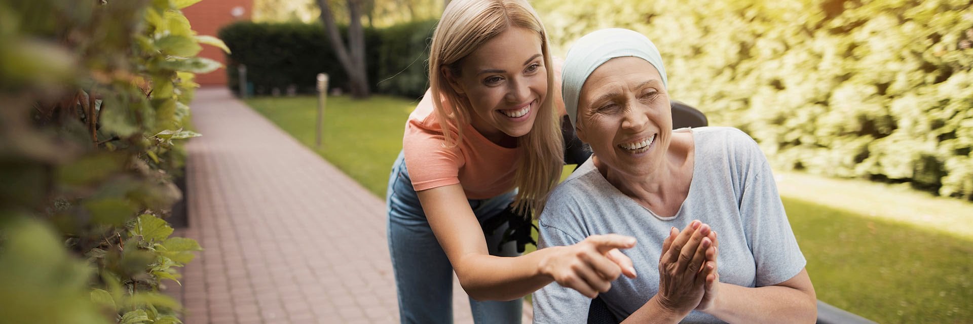 Daughter with cancer patient mother