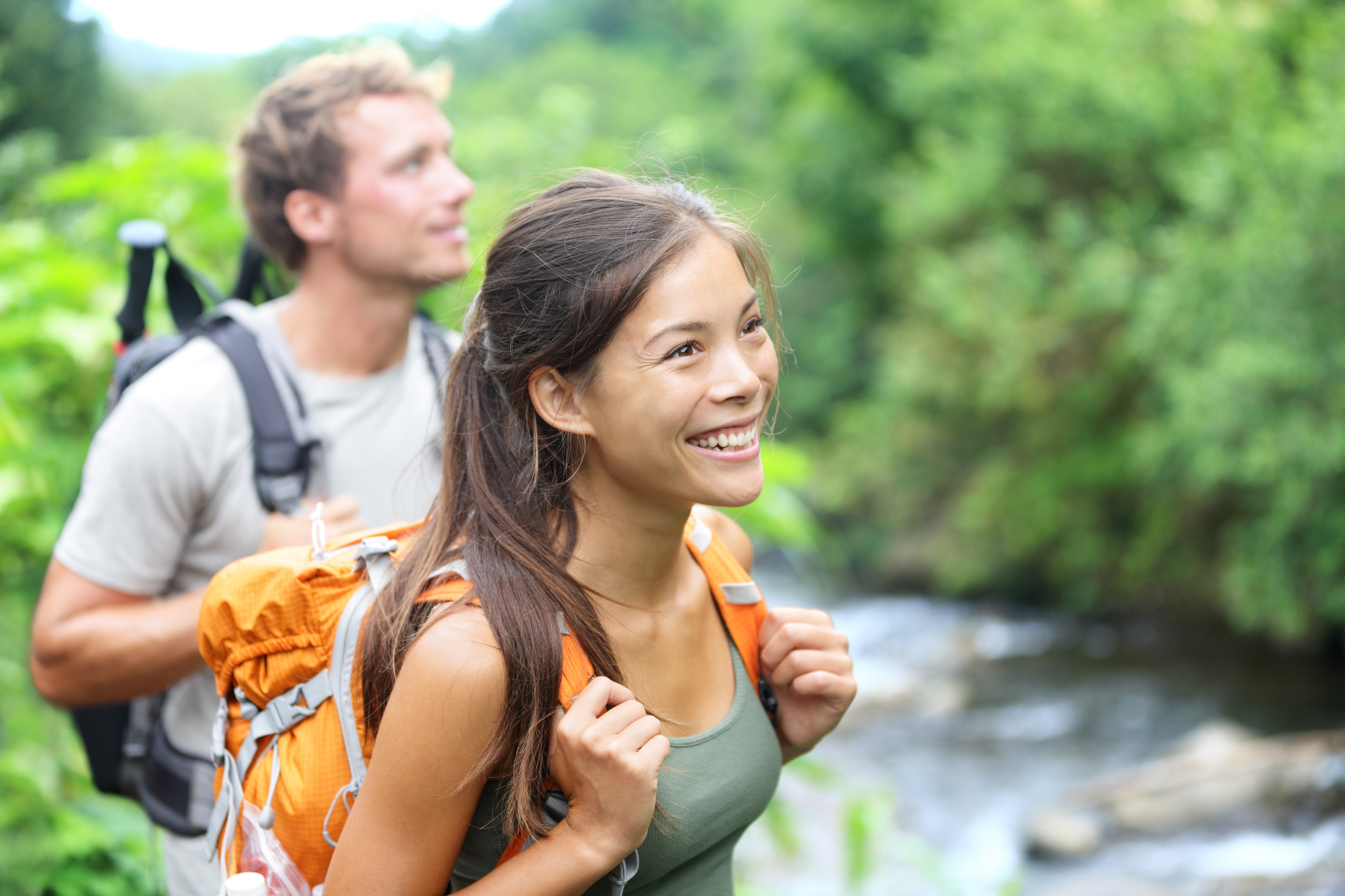 Smiling couple hiking