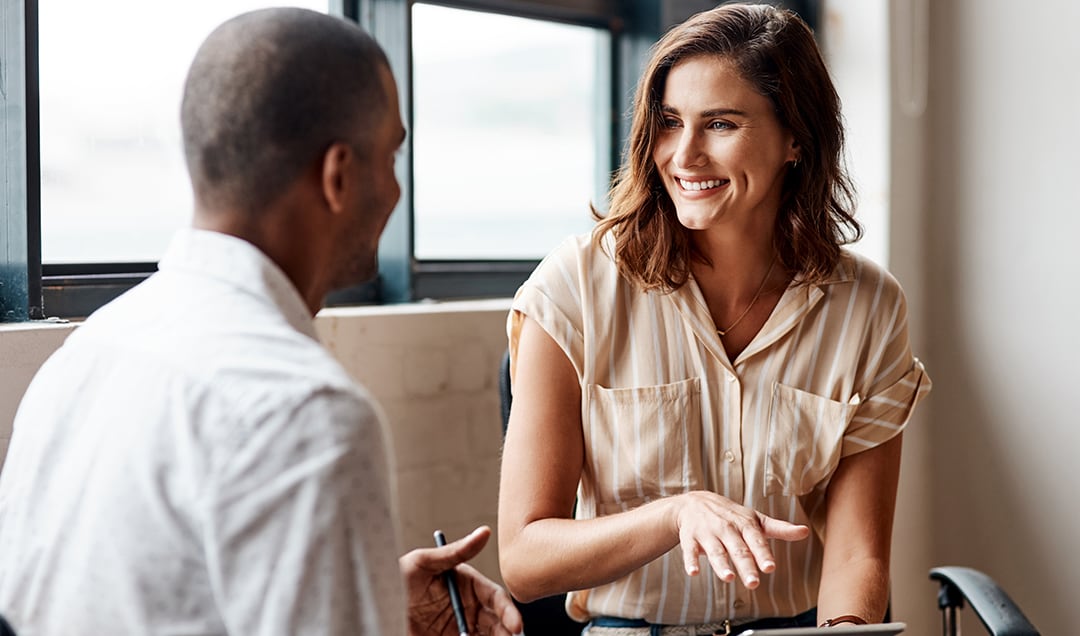 man and lady talking